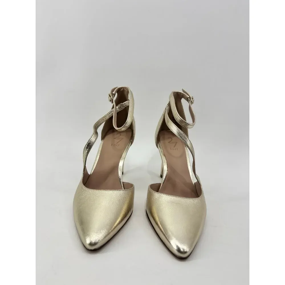 27 EDIT Abilyn Metallic Gold Pointed Toe Heels Size 7.5M Party Wedding